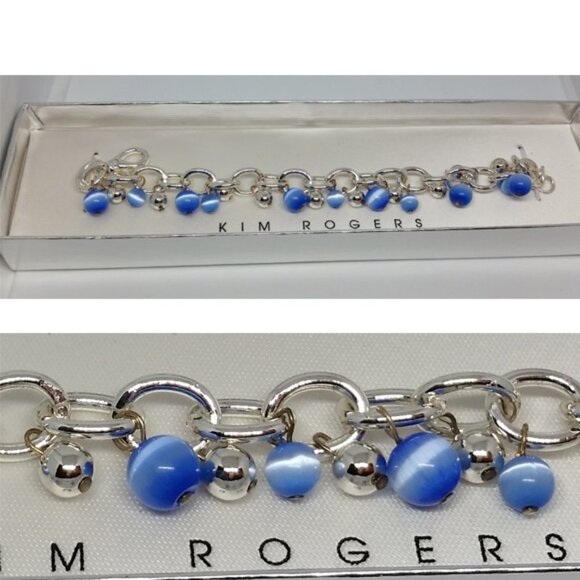 New Kim Rogers Silver Tone Blue Cat's Eye Bracelet. - Picture 1 of 1